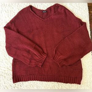 Pretty Garden Women’s V-Neck Knit Sweater Red Size Large